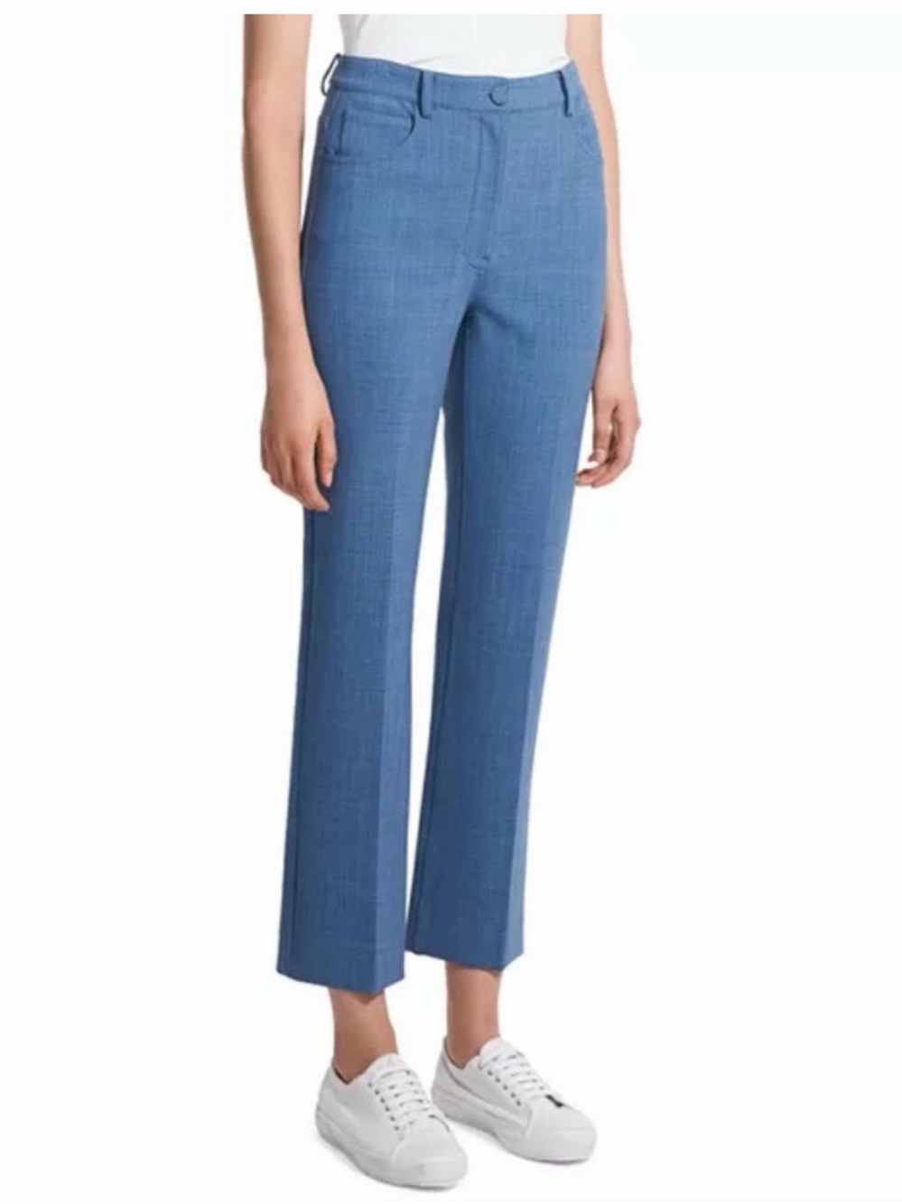 Theory Wool Blend Denim Portland Chambray Casual Straight Leg Trouser Pants Sz 6